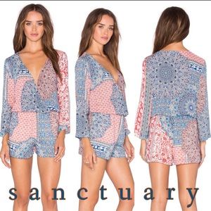 Sanctuary Floral Wrap Front Short Romper
